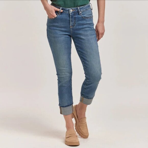 DEAR JOHN SZ 31 BLAIRE STRAIGHT LEG Stretch Distressed Cuffed 5Pocket Blue Jeans - Picture 1 of 16